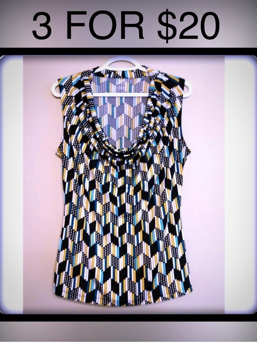 🌟Silky Geometric Print Cowl Neckline Top